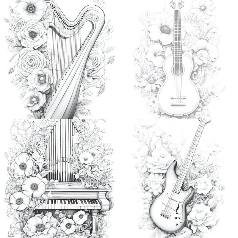 Flower Instrument Coloring Book - CraftNest - Digital Crafting and Art