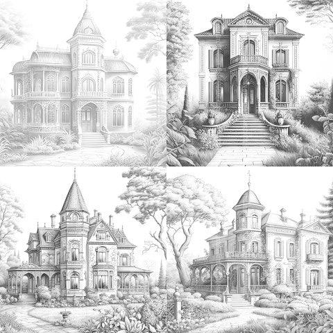 Luxury Villas Landscape Coloring Book - CraftNest - Digital Crafting and Art