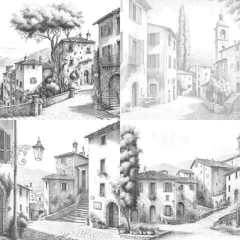 Italian Village Landscapes Coloring Book - CraftNest - Digital Crafting and Art