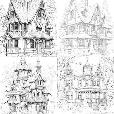 Winter Houses Coloring Book - CraftNest - Digital Crafting and Art