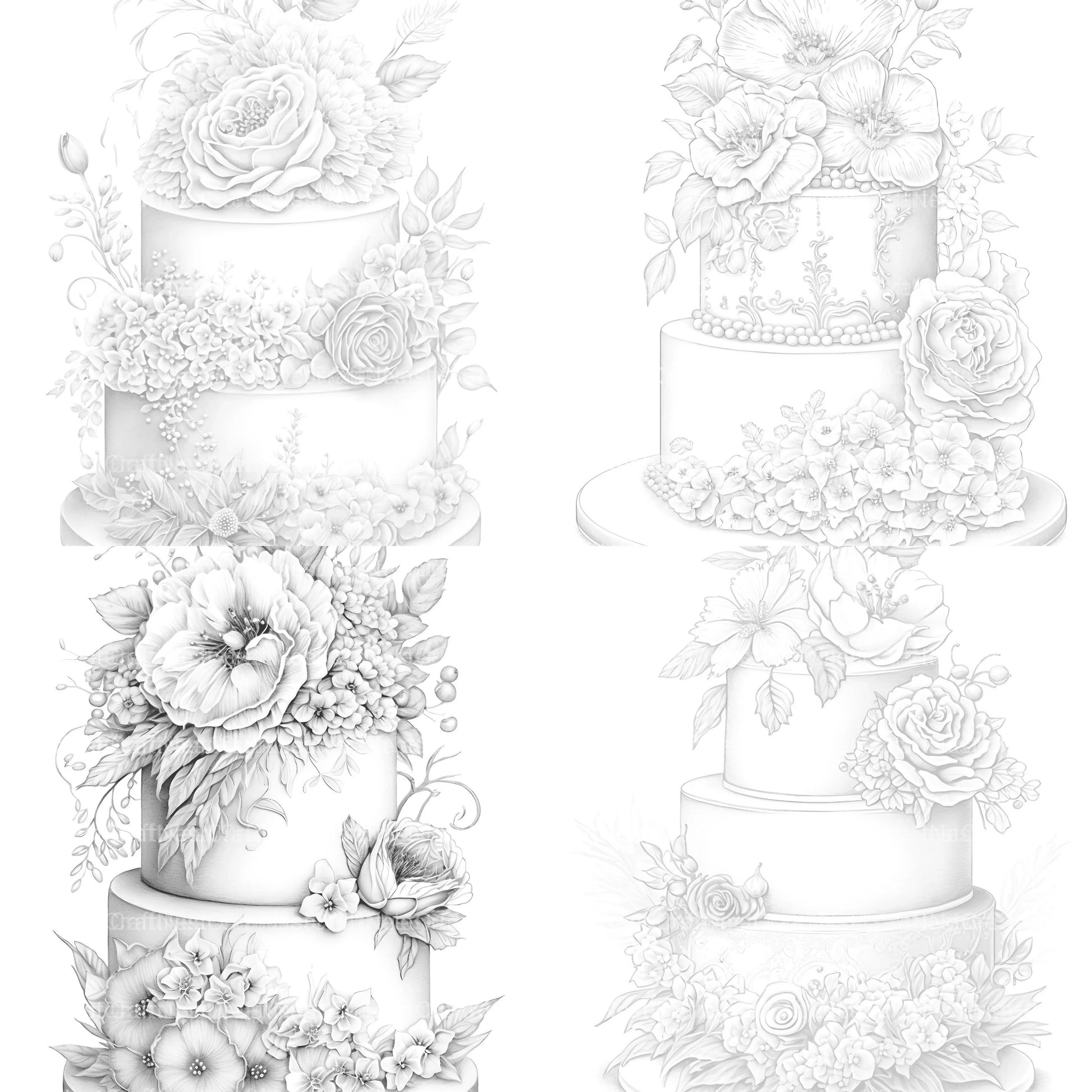 Floral Wedding Cake Coloring Book - CraftNest - Digital Crafting and Art