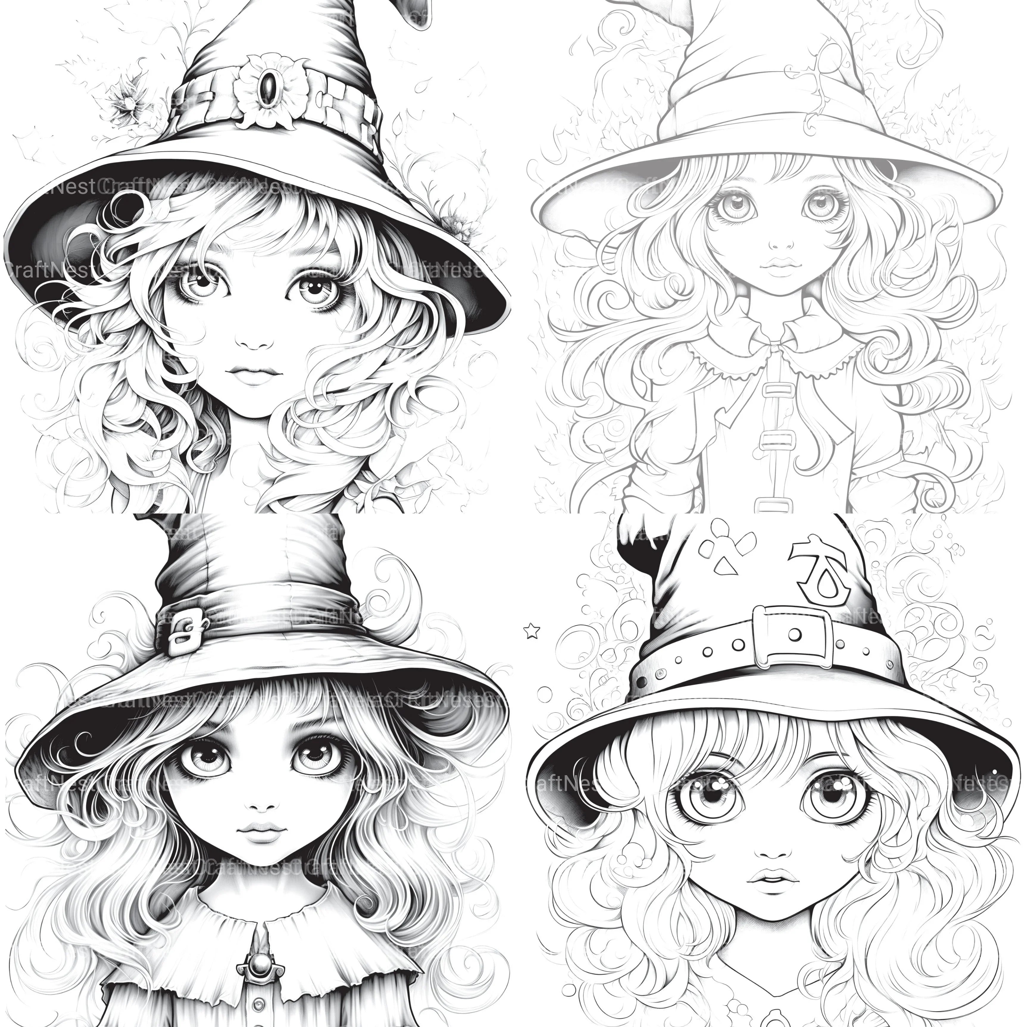 Cute Witch Coloring Book - CraftNest - Digital Crafting and Art