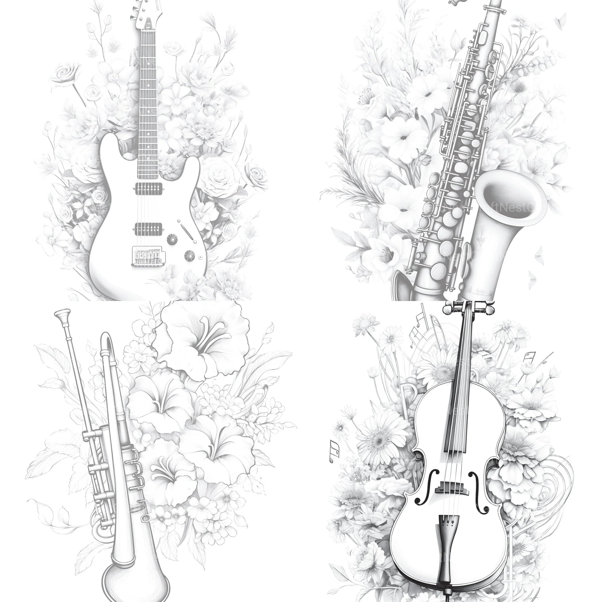 Flower Instrument Coloring Book - CraftNest - Digital Crafting and Art