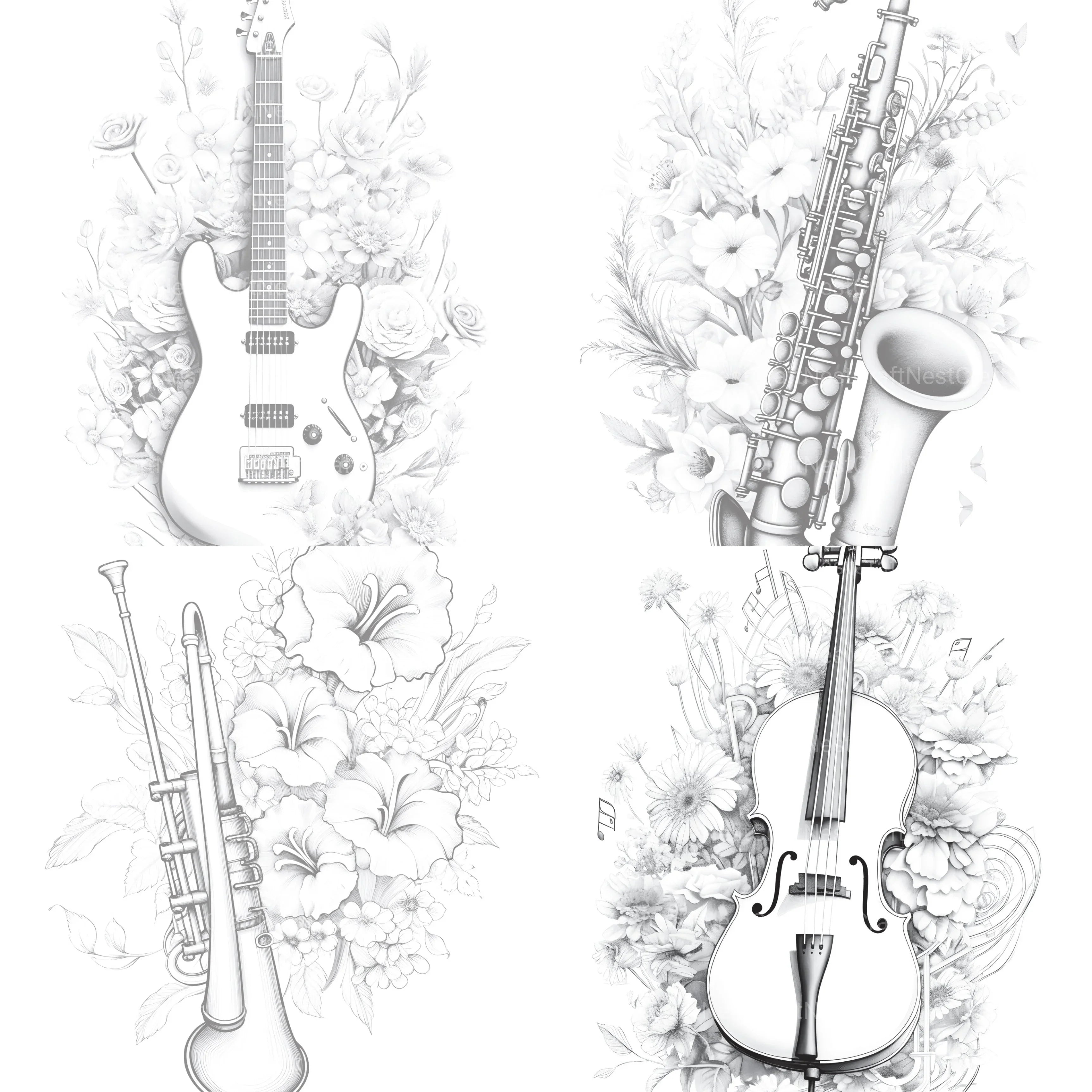 Flower Instrument Coloring Book - CraftNest - Digital Crafting and Art