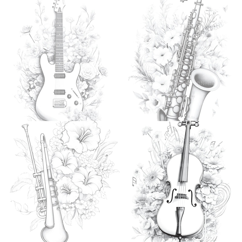 Flower Instrument Coloring Book - CraftNest - Digital Crafting and Art