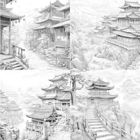 Old Chinese Villages Coloring Book - CraftNest - Digital Crafting and Art