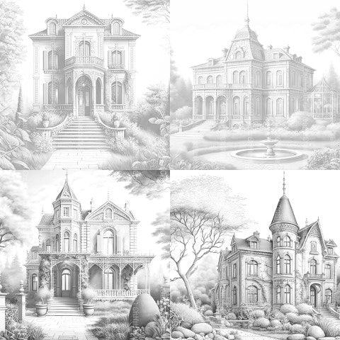 Luxury Villas Landscape Coloring Book - CraftNest - Digital Crafting and Art