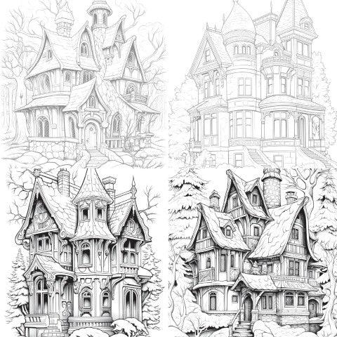 Winter Houses Coloring Book - CraftNest - Digital Crafting and Art