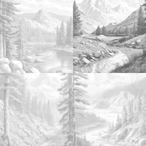 Mountain Landscapes Coloring Book - CraftNest - Digital Crafting and Art