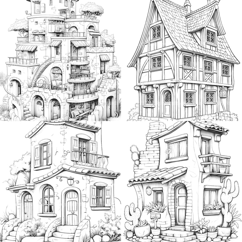Mixed Tiny House Coloring Book - CraftNest - Digital Crafting and Art