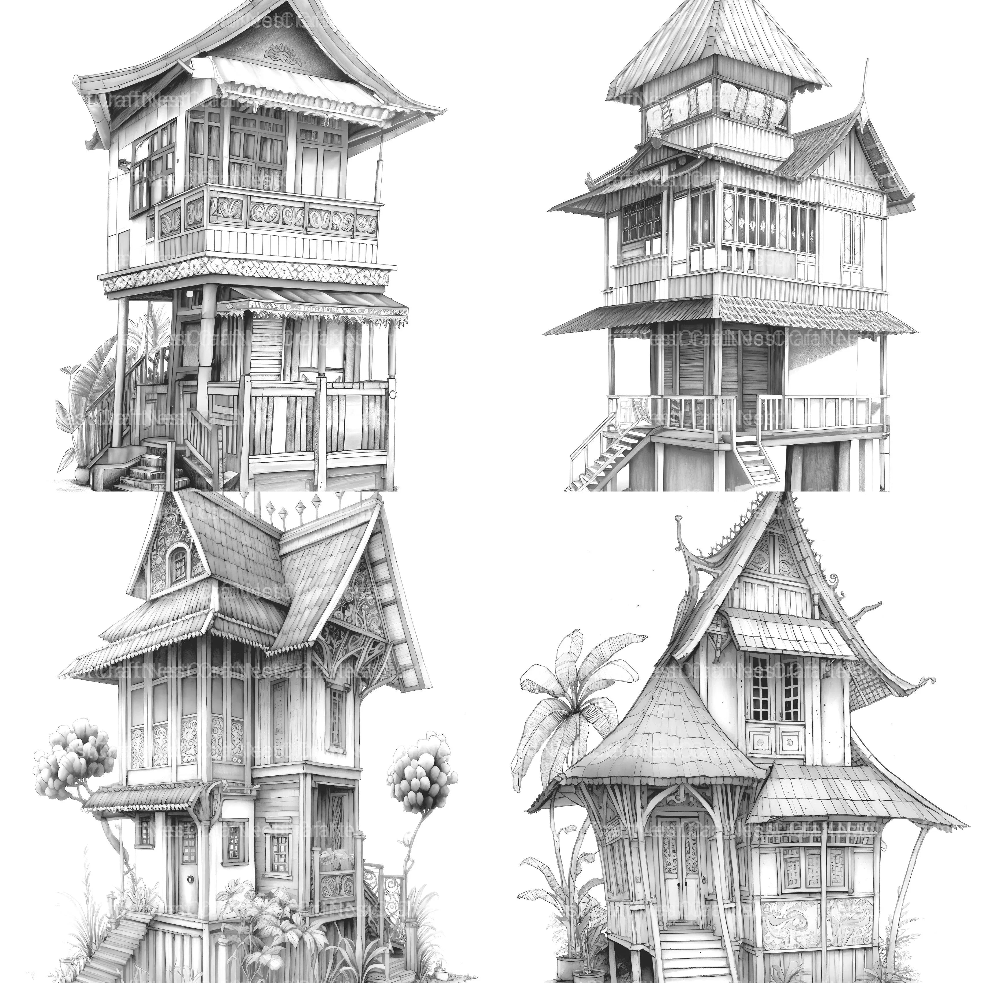 Indonesian Tiny House Coloring Book - CraftNest - Digital Crafting and Art