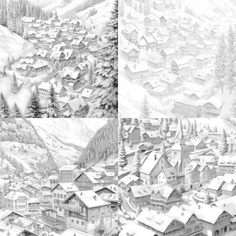 Winter Villages Coloring Book - CraftNest - Digital Crafting and Art