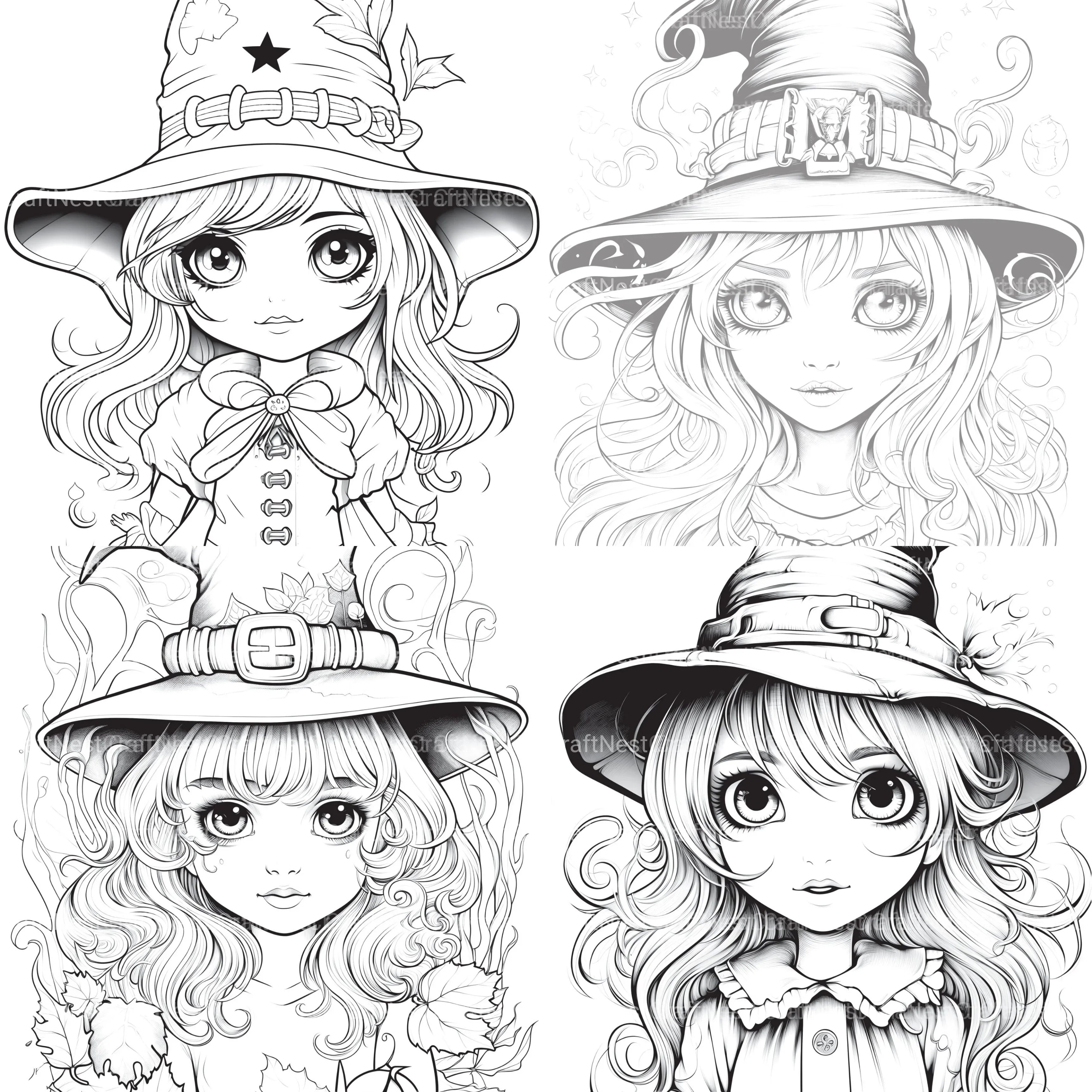 Cute Witch Coloring Book - CraftNest - Digital Crafting and Art