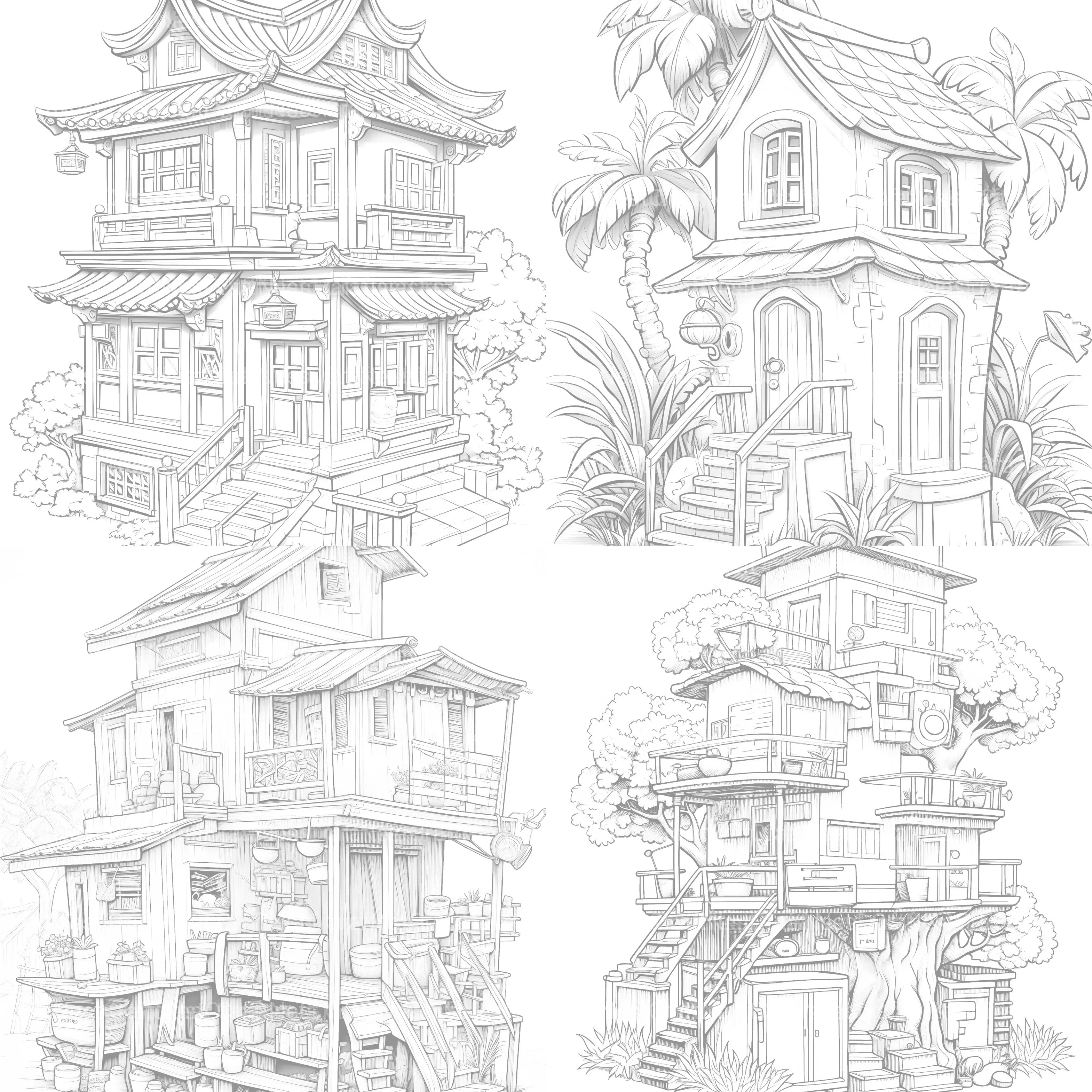 Mixed Tiny House Coloring Book - CraftNest - Digital Crafting and Art