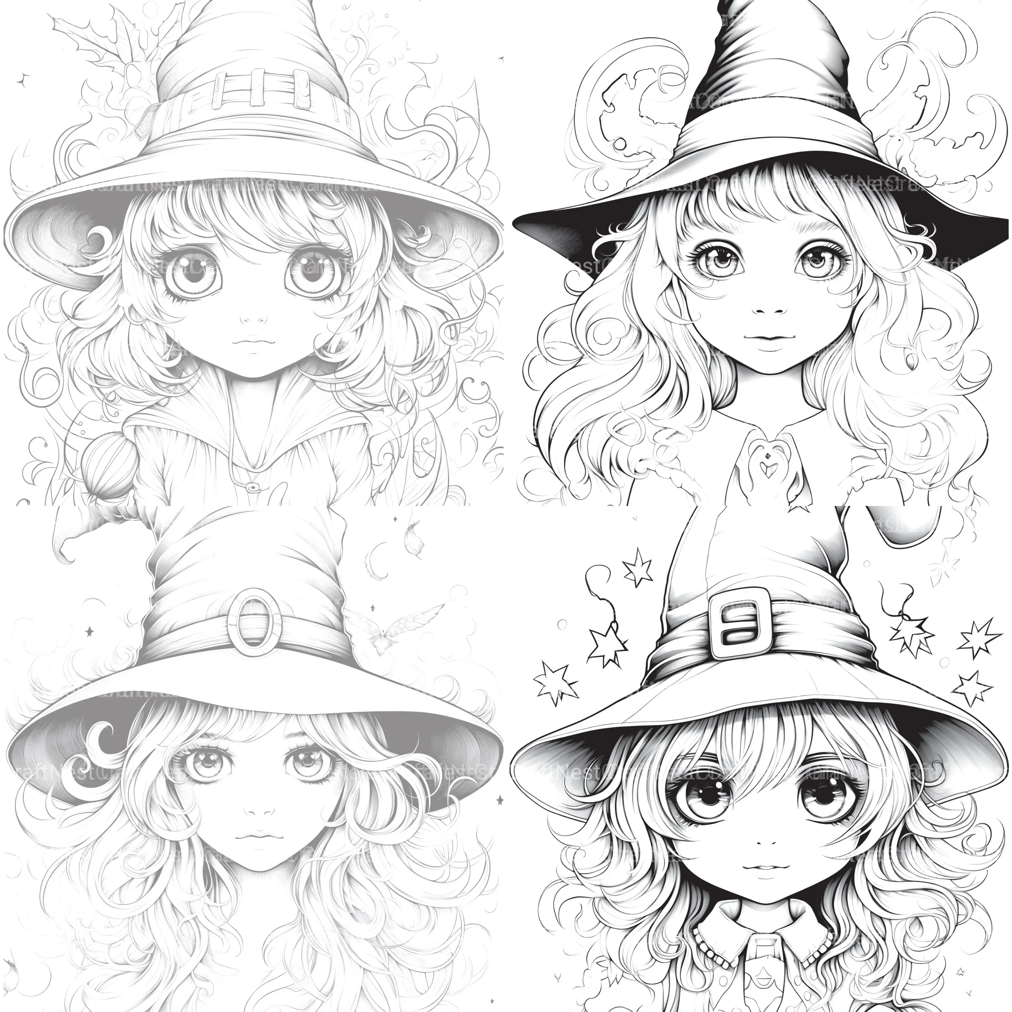 Cute Witch Coloring Book - CraftNest - Digital Crafting and Art