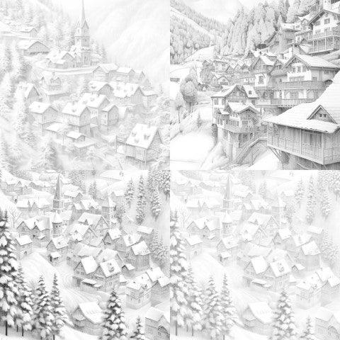 Winter Villages Coloring Book - CraftNest - Digital Crafting and Art