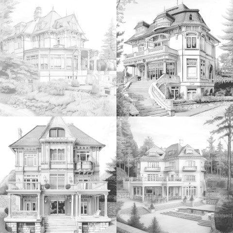 Luxurious Villas Coloring Book - CraftNest - Digital Crafting and Art