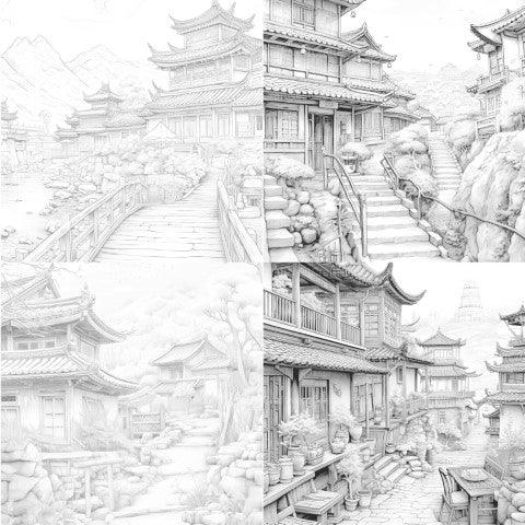 Old Chinese Villages Coloring Book - CraftNest - Digital Crafting and Art