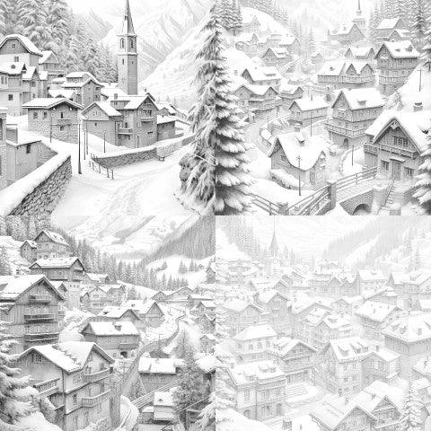 Winter Villages Coloring Book - CraftNest - Digital Crafting and Art