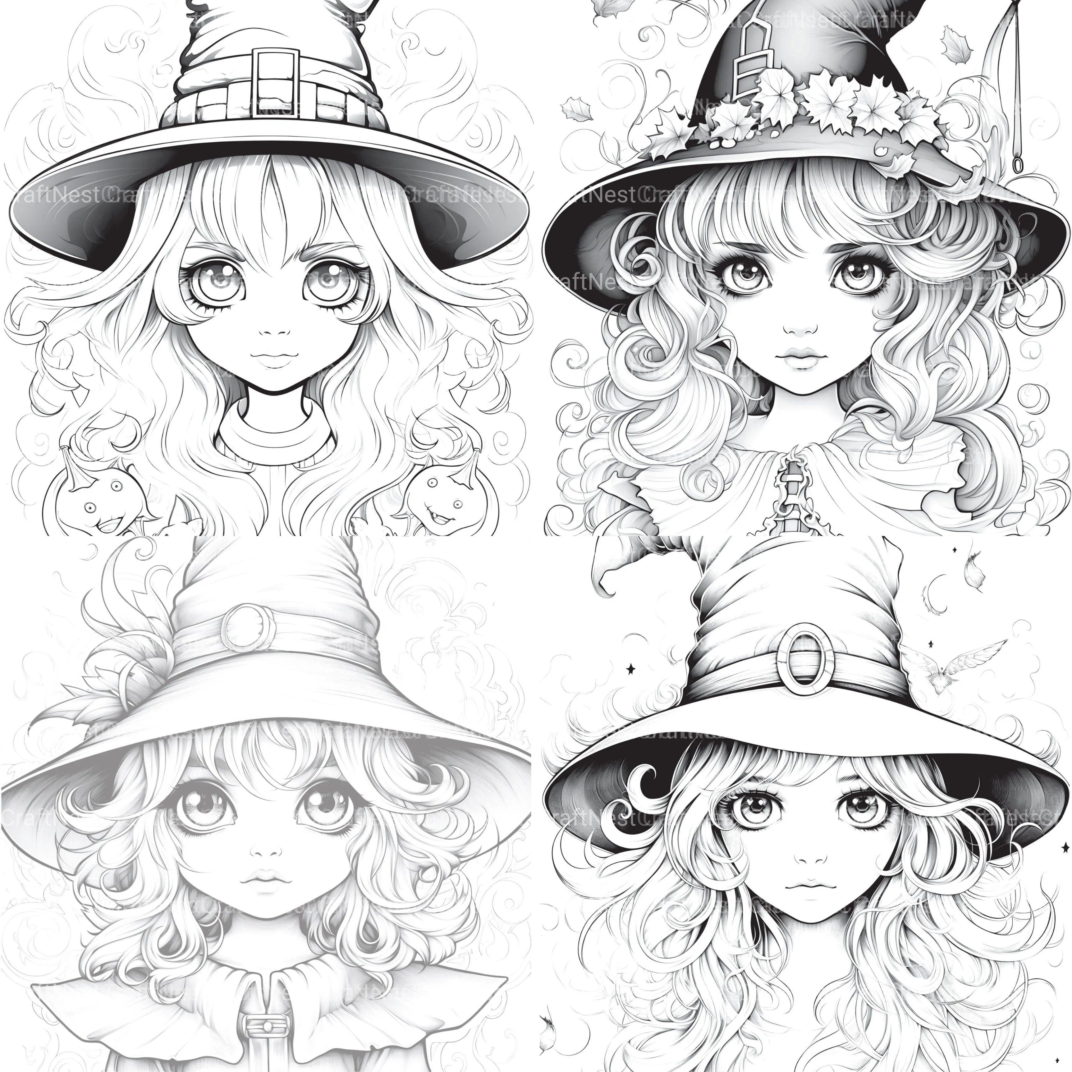Cute Witch Coloring Book - CraftNest - Digital Crafting and Art