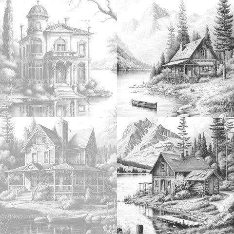 Lake Houses Coloring Book - CraftNest - Digital Crafting and Art
