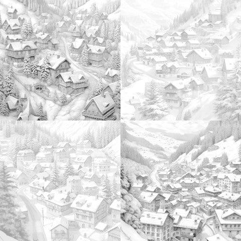 Winter Villages Coloring Book - CraftNest - Digital Crafting and Art