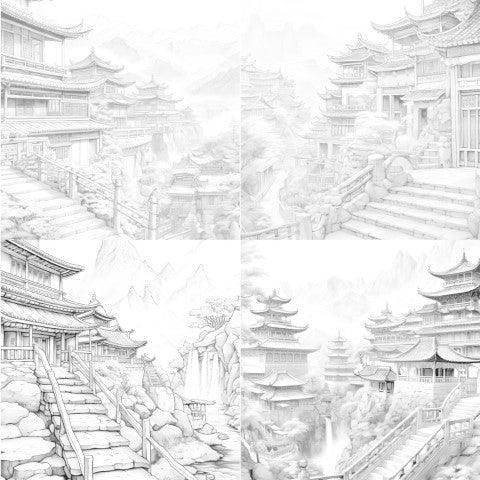 Old Chinese Villages Coloring Book - CraftNest - Digital Crafting and Art