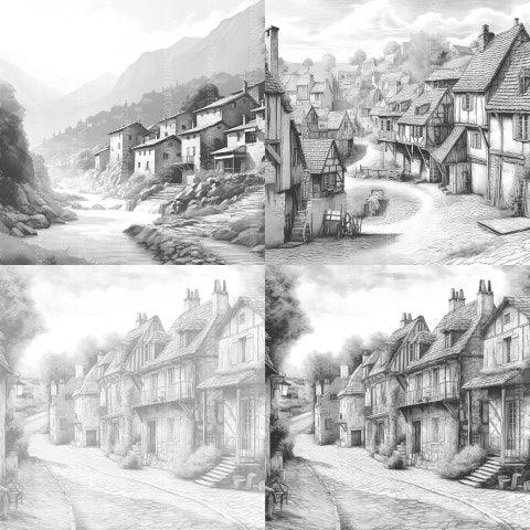 French Village Coloring Book - CraftNest - Digital Crafting and Art