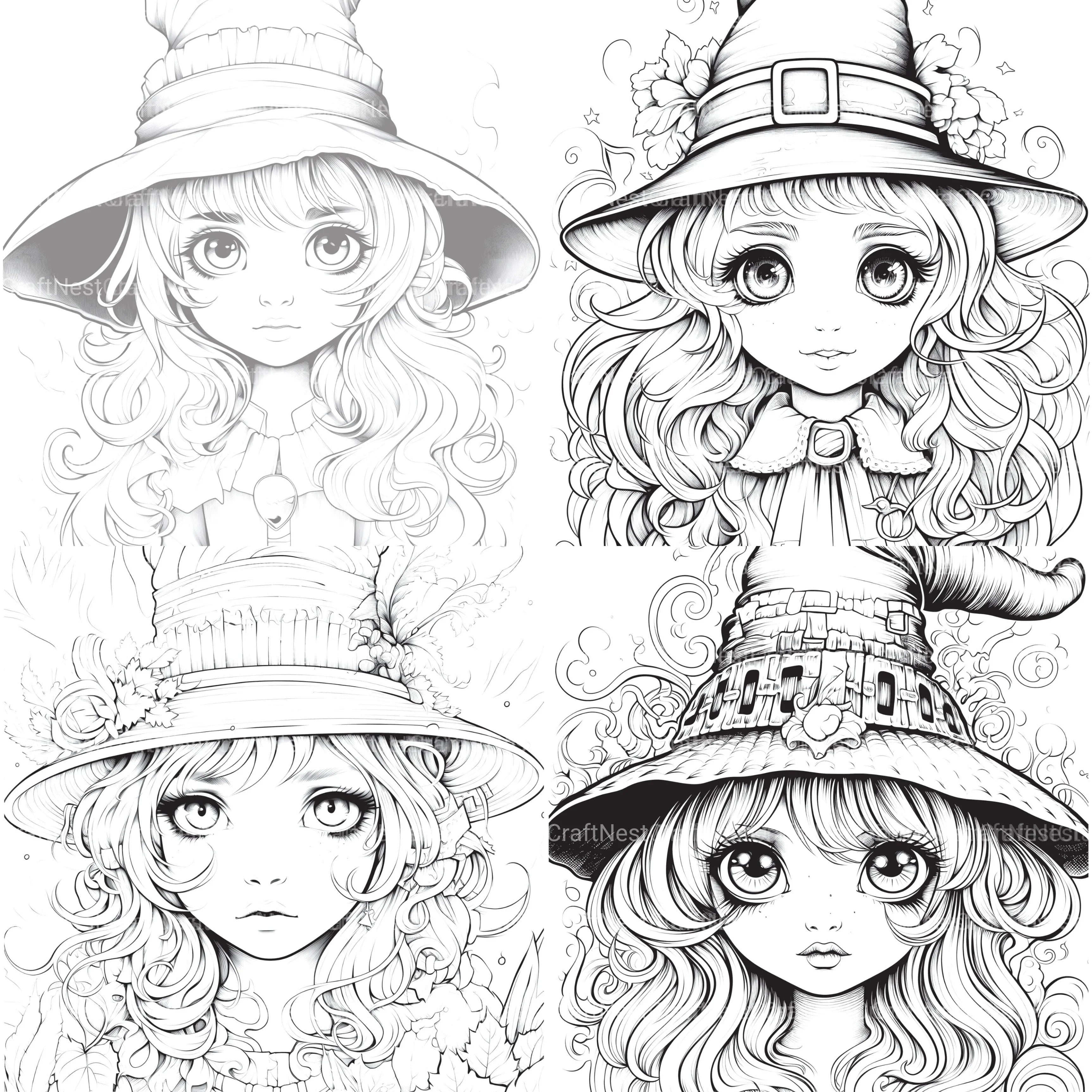 Cute Witch Coloring Book - CraftNest - Digital Crafting and Art