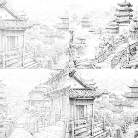 Old Chinese Villages Coloring Book - CraftNest - Digital Crafting and Art