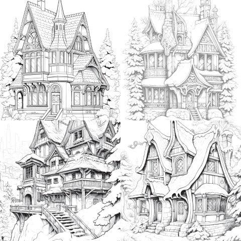 Winter Houses Coloring Book - CraftNest - Digital Crafting and Art