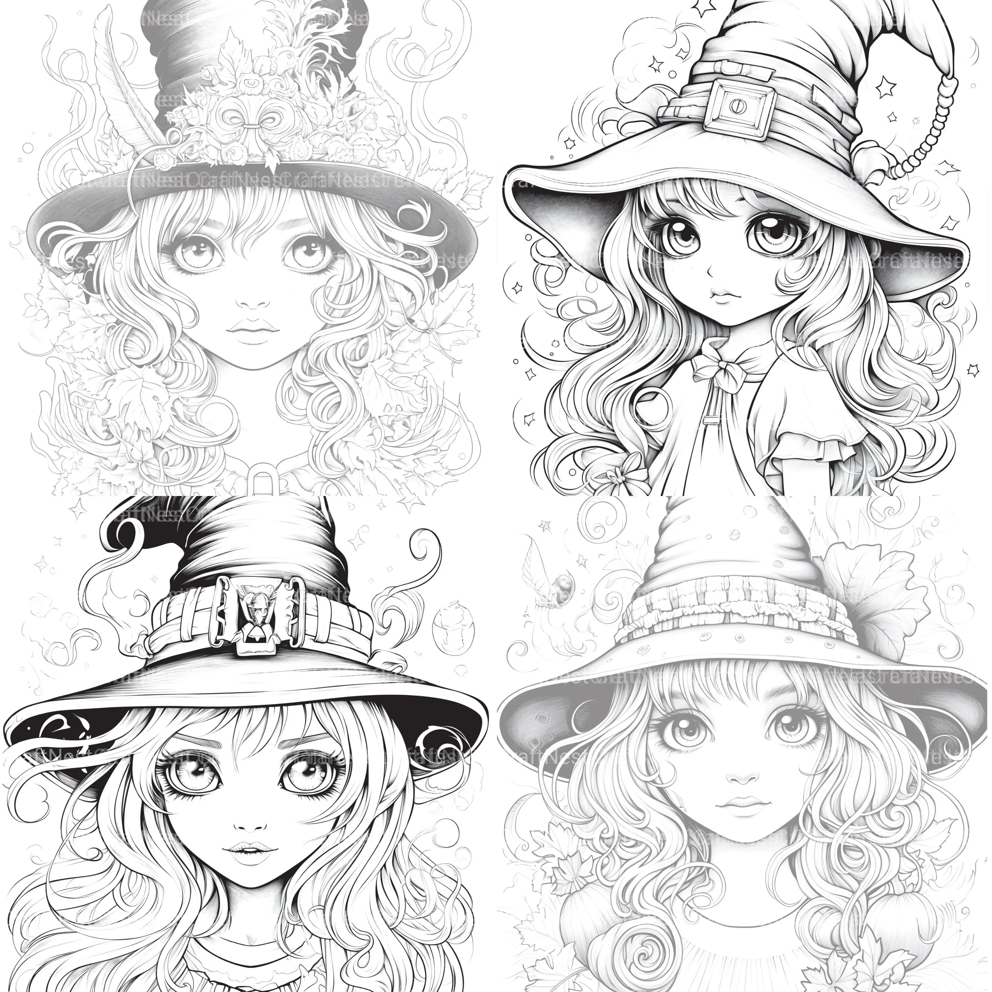 Cute Witch Coloring Book - CraftNest - Digital Crafting and Art