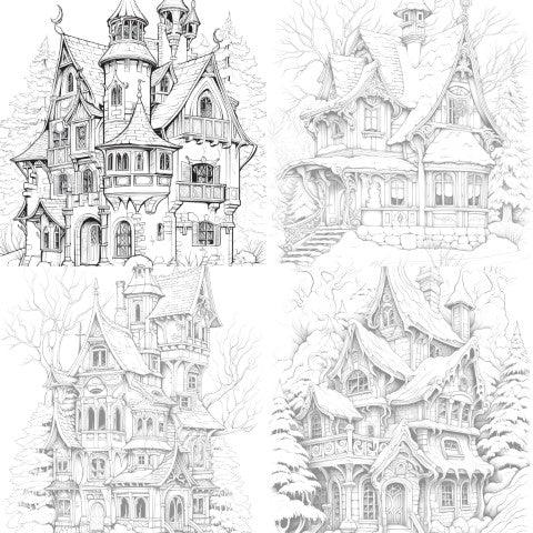 Winter Houses Coloring Book - CraftNest - Digital Crafting and Art