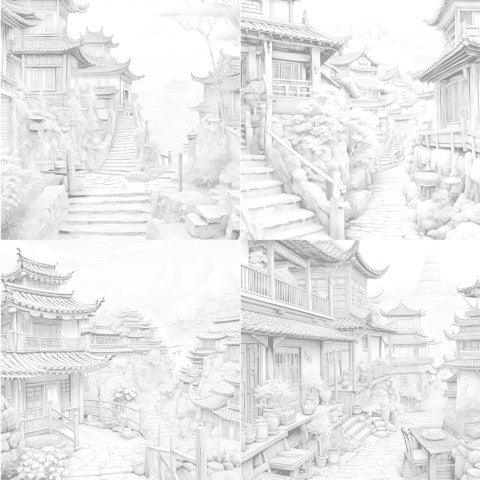 Old Chinese Villages Coloring Book - CraftNest - Digital Crafting and Art