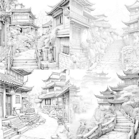Old Chinese Villages Coloring Book - CraftNest - Digital Crafting and Art