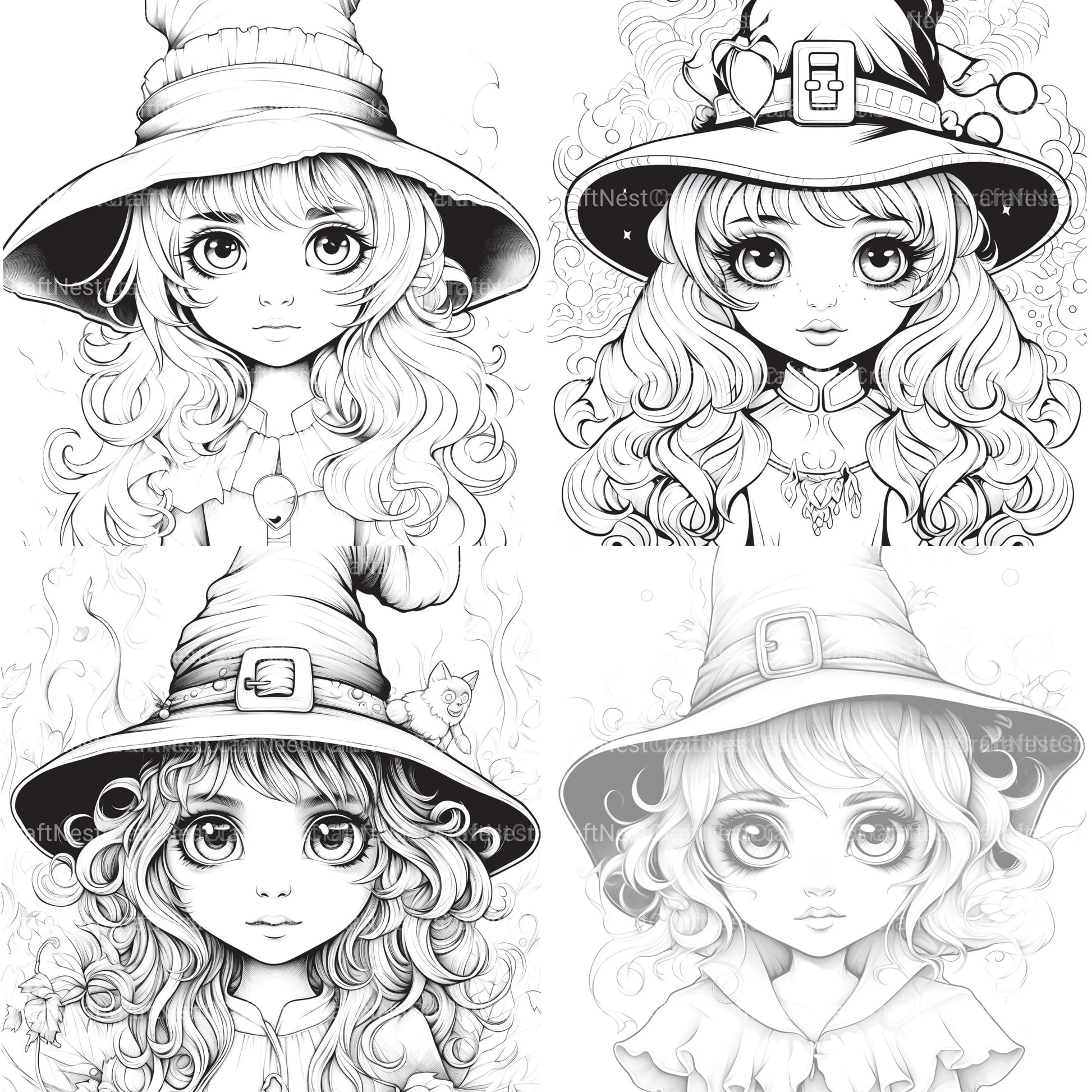 Cute Witch Coloring Book - CraftNest - Digital Crafting and Art