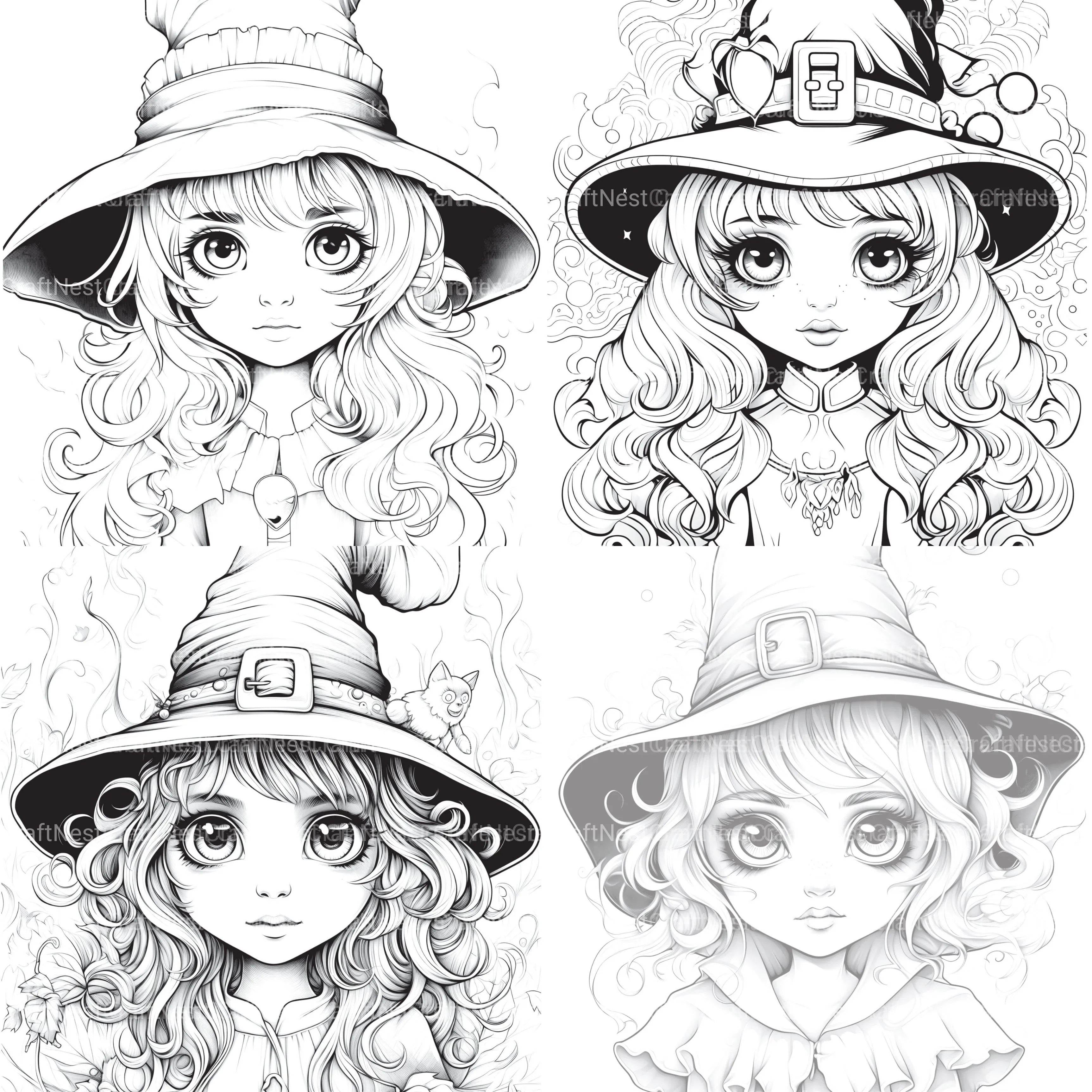 Cute Witch Coloring Book - CraftNest - Digital Crafting and Art