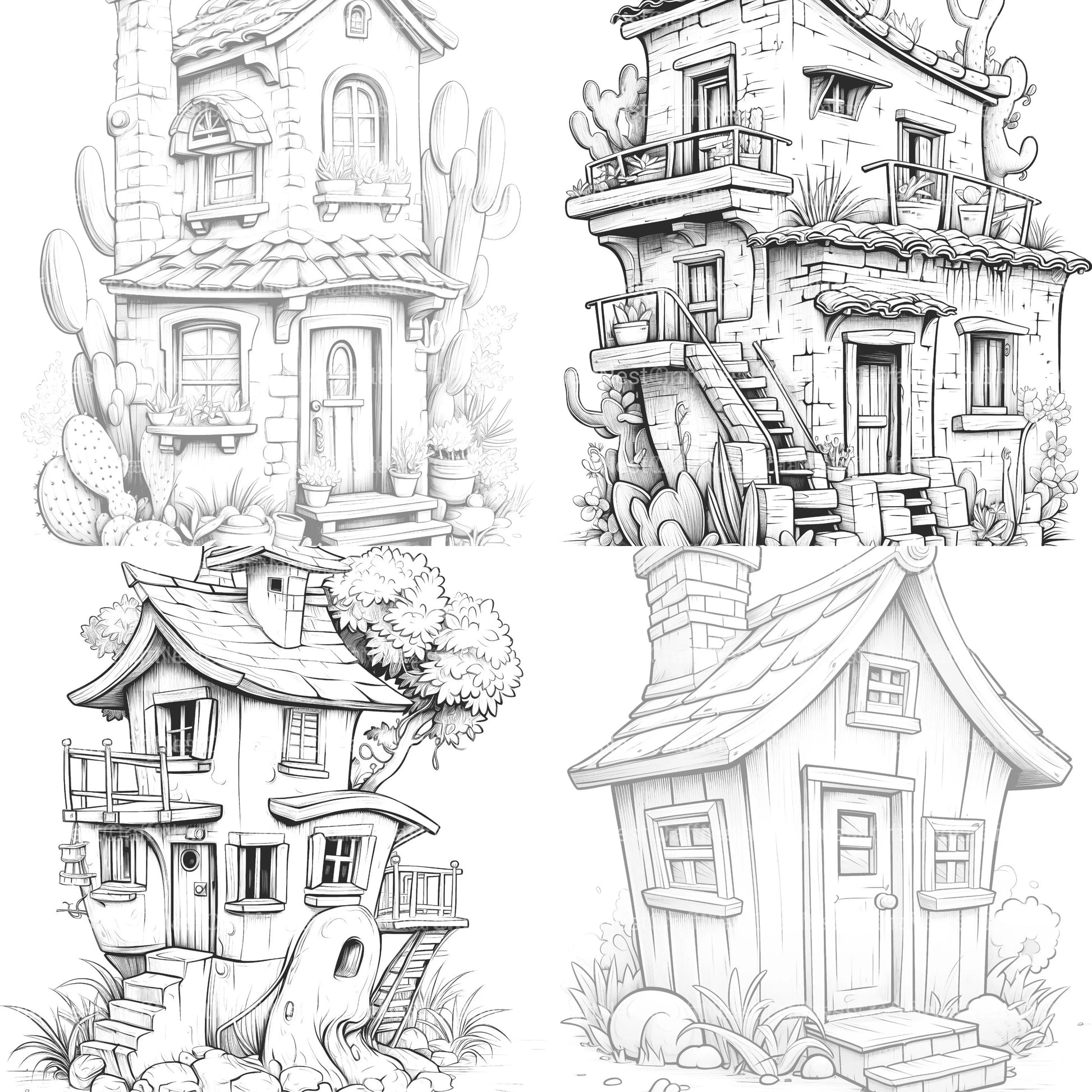 Mixed Tiny House Coloring Book - CraftNest - Digital Crafting and Art