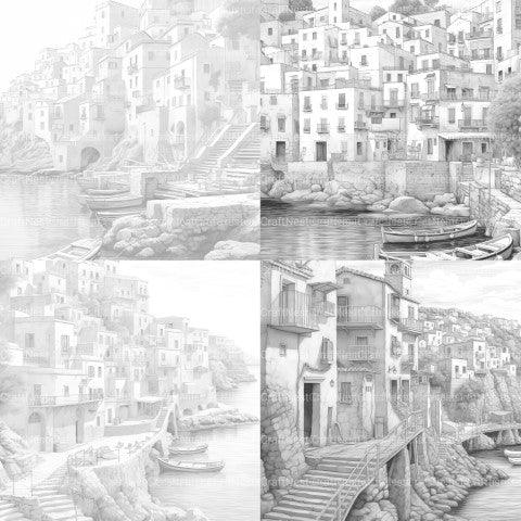 Italian Coastal Villages Coloring Book - CraftNest - Digital Crafting and Art