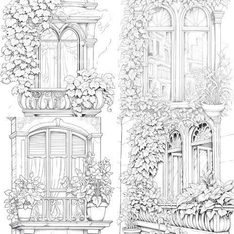 Mediterranean Windows Coloring Book - CraftNest - Digital Crafting and Art