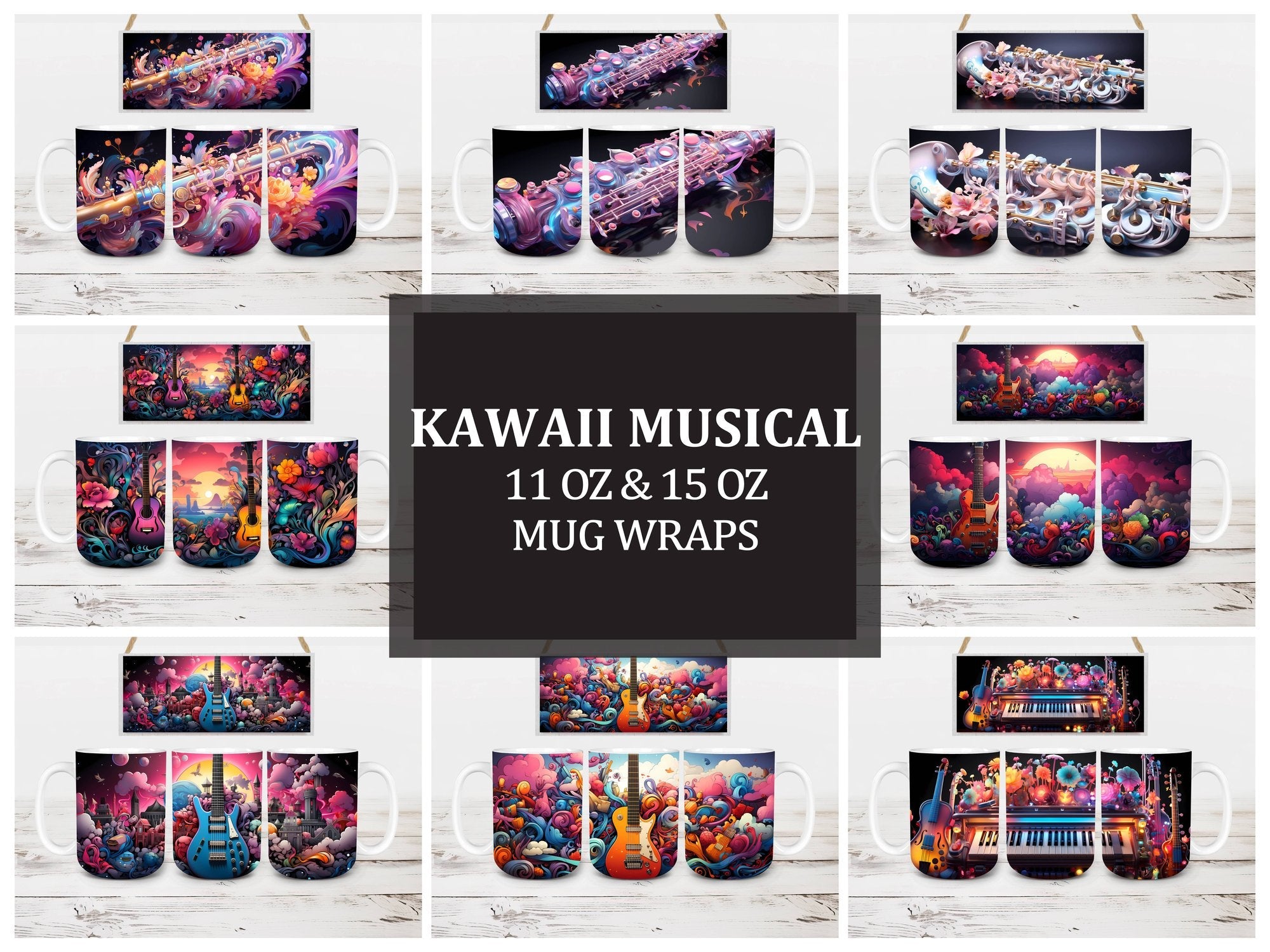 Kawaii Musical 3 Mug Wrap - CraftNest