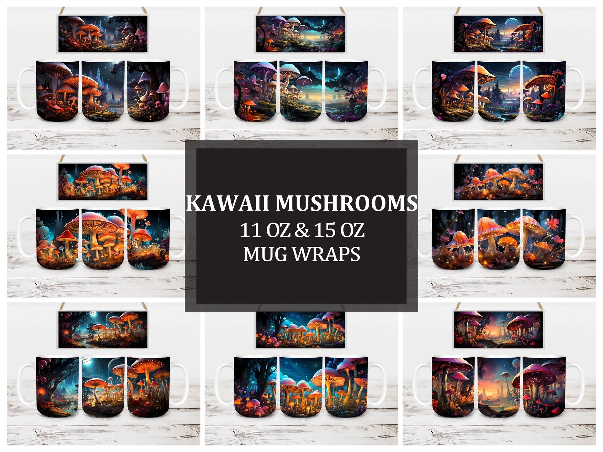 Kawaii Mushrooms 3 Mug Wrap - CraftNest
