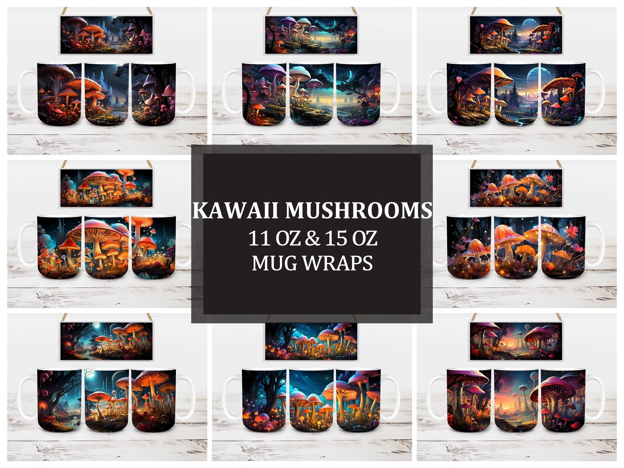 Kawaii Mushrooms 3 Mug Wrap - CraftNest