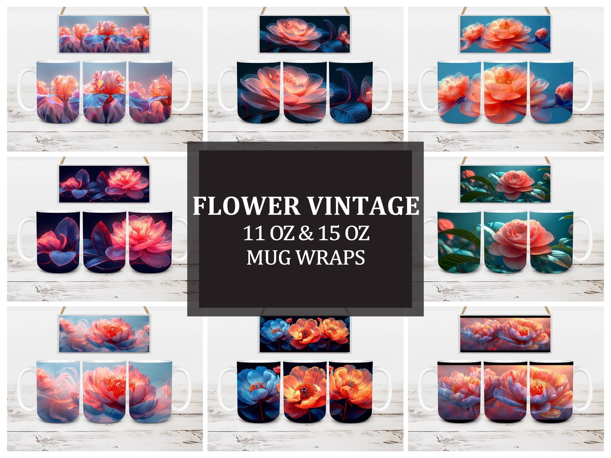 Flower Vintage 8 Mug Wrap - CraftNest