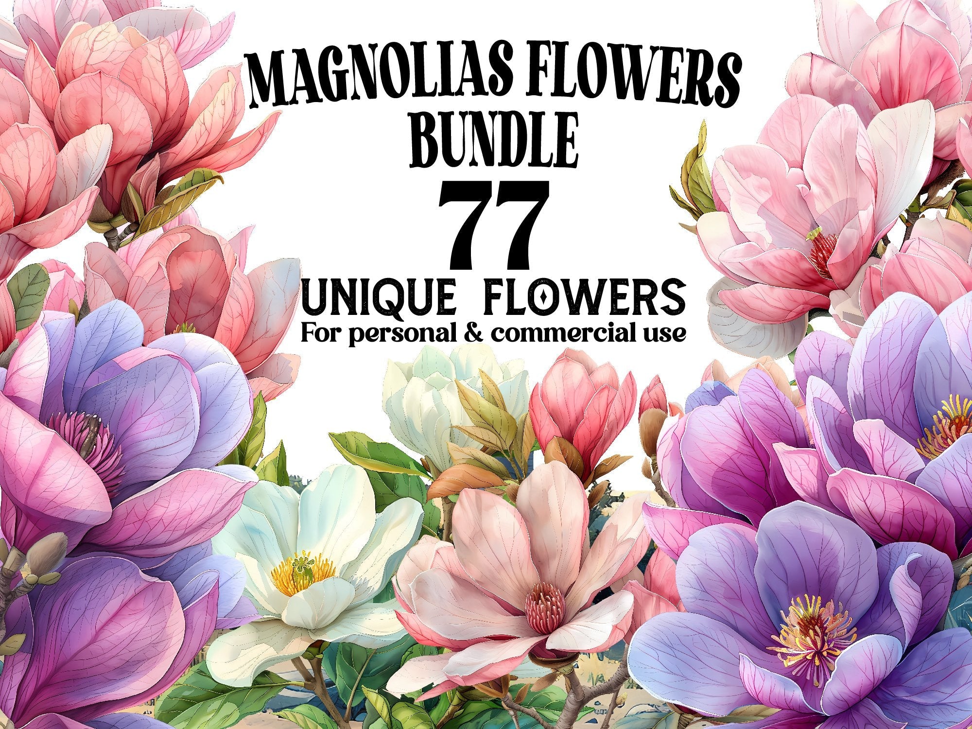 Magnolias Flowers Clipart - CraftNest - Digital Crafting and Art