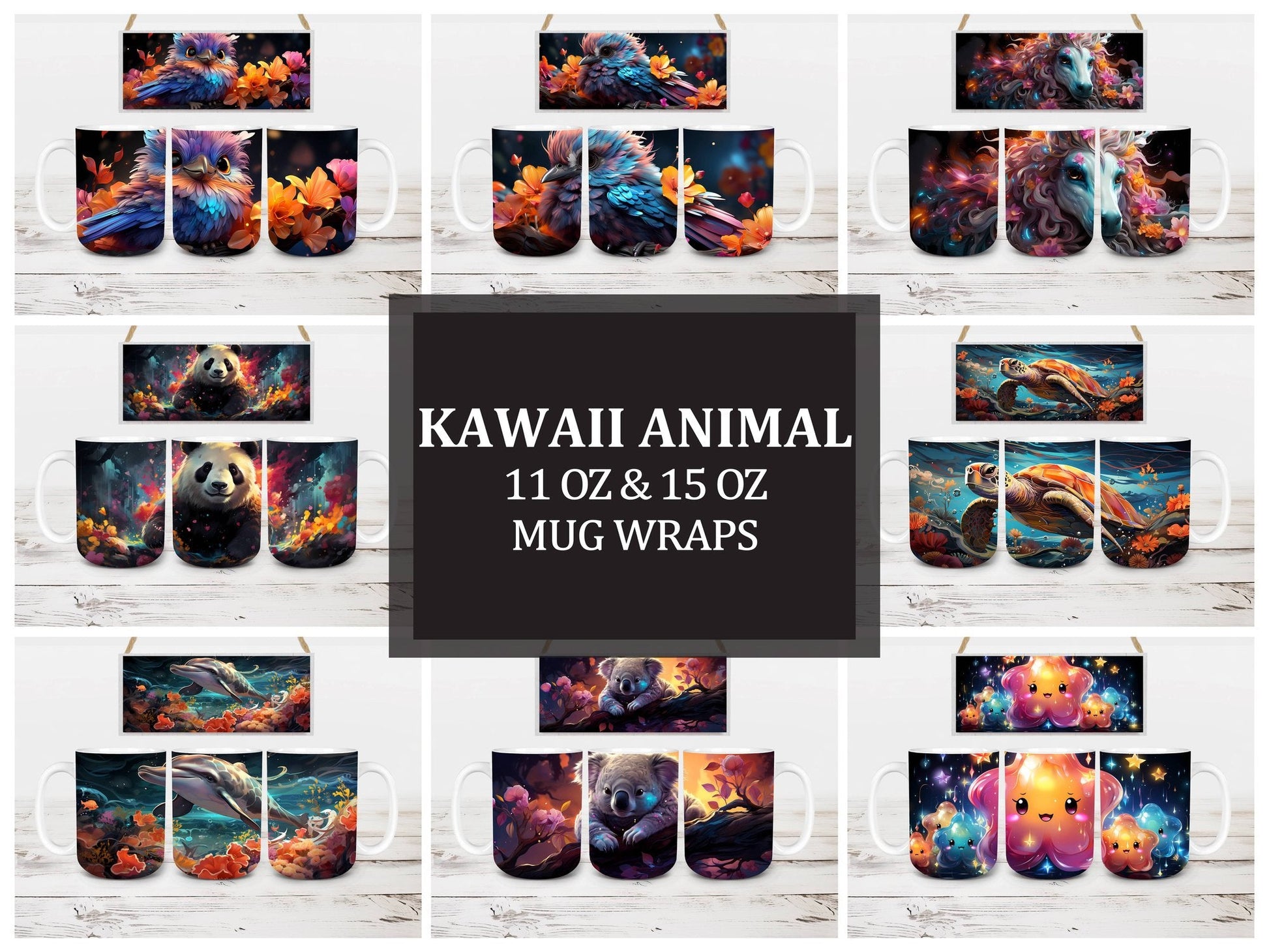 Kawaii Animal 3 Mug Wrap - CraftNest