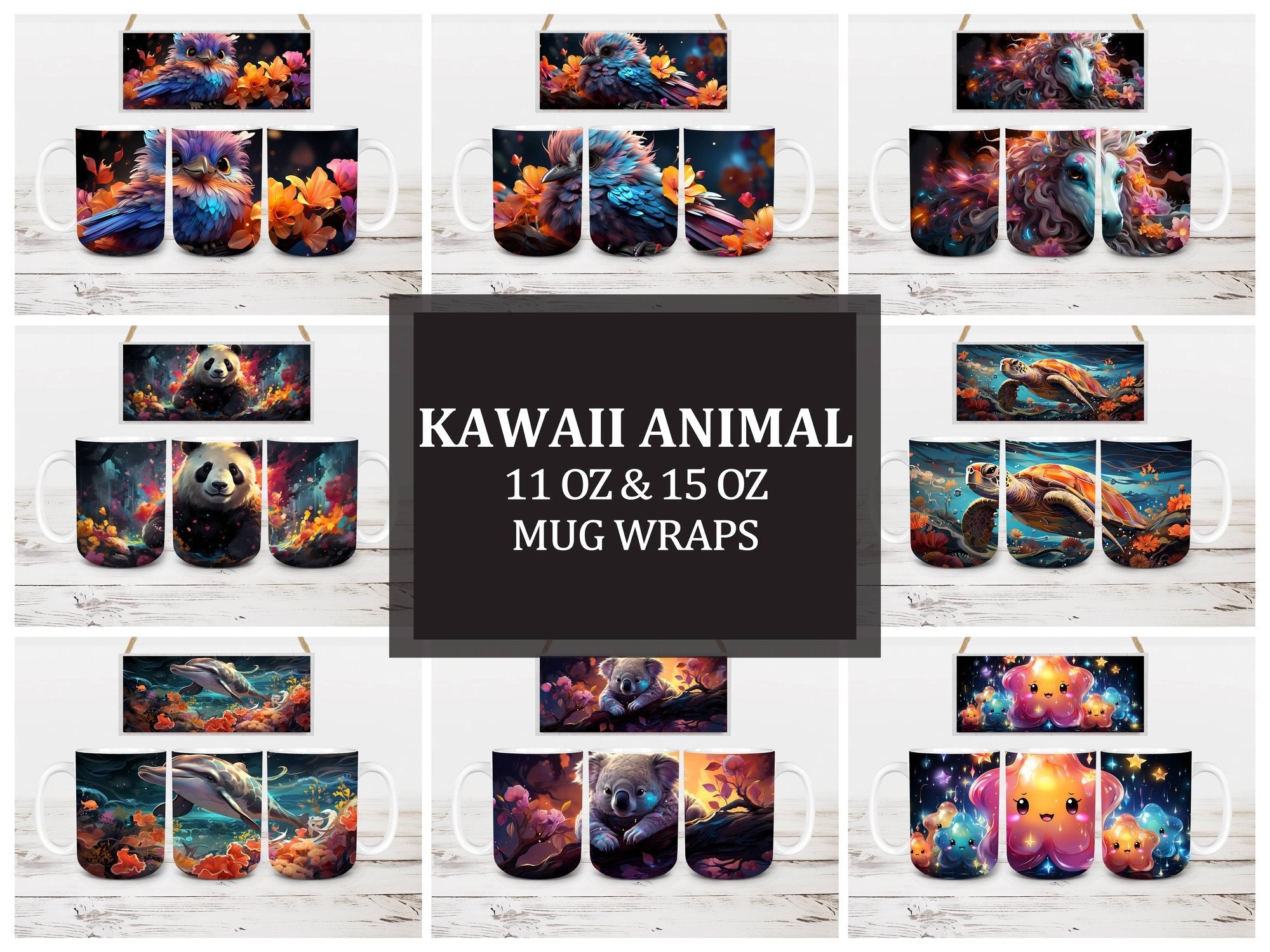 Kawaii Animal 3 Mug Wrap - CraftNest