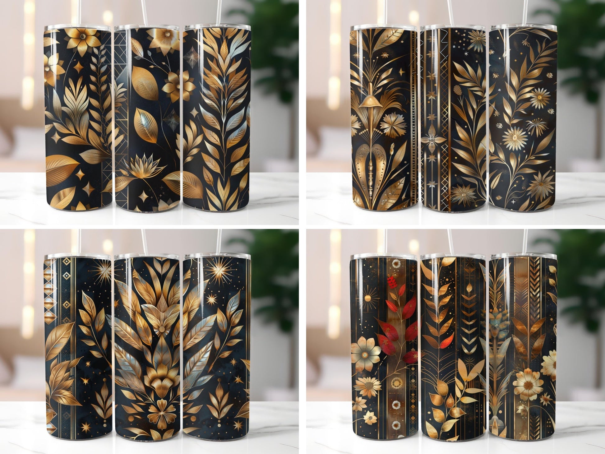 Golden Art Deco Floral Tumbler Wrap - CraftNest - Digital Crafting and Art