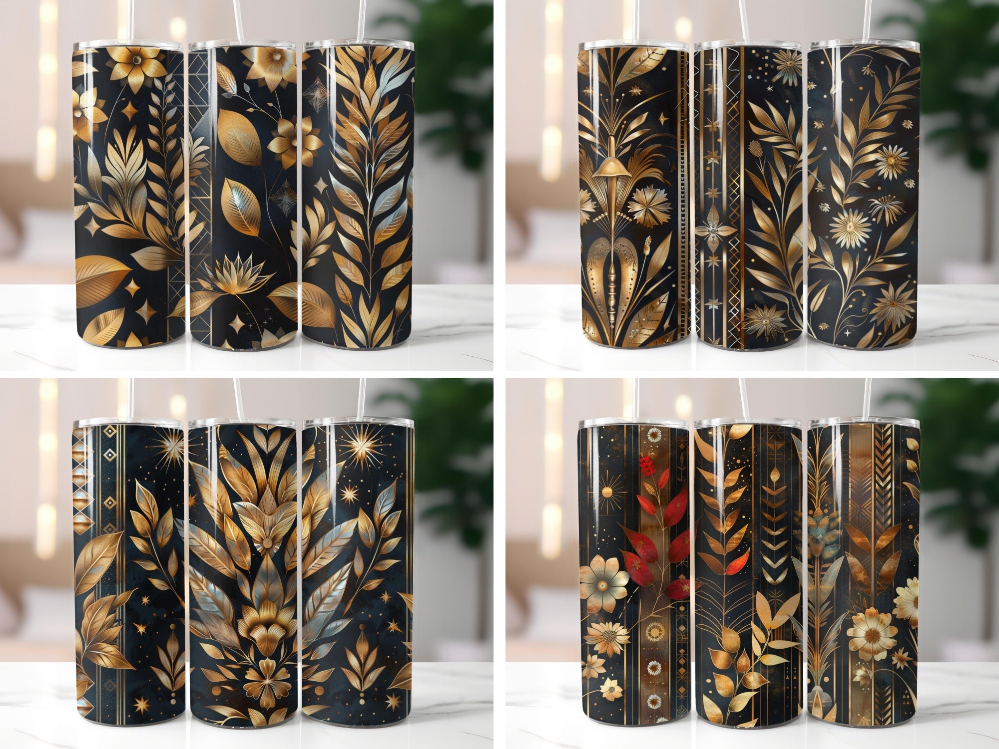 Golden Art Deco Floral Tumbler Wrap - CraftNest - Digital Crafting and Art