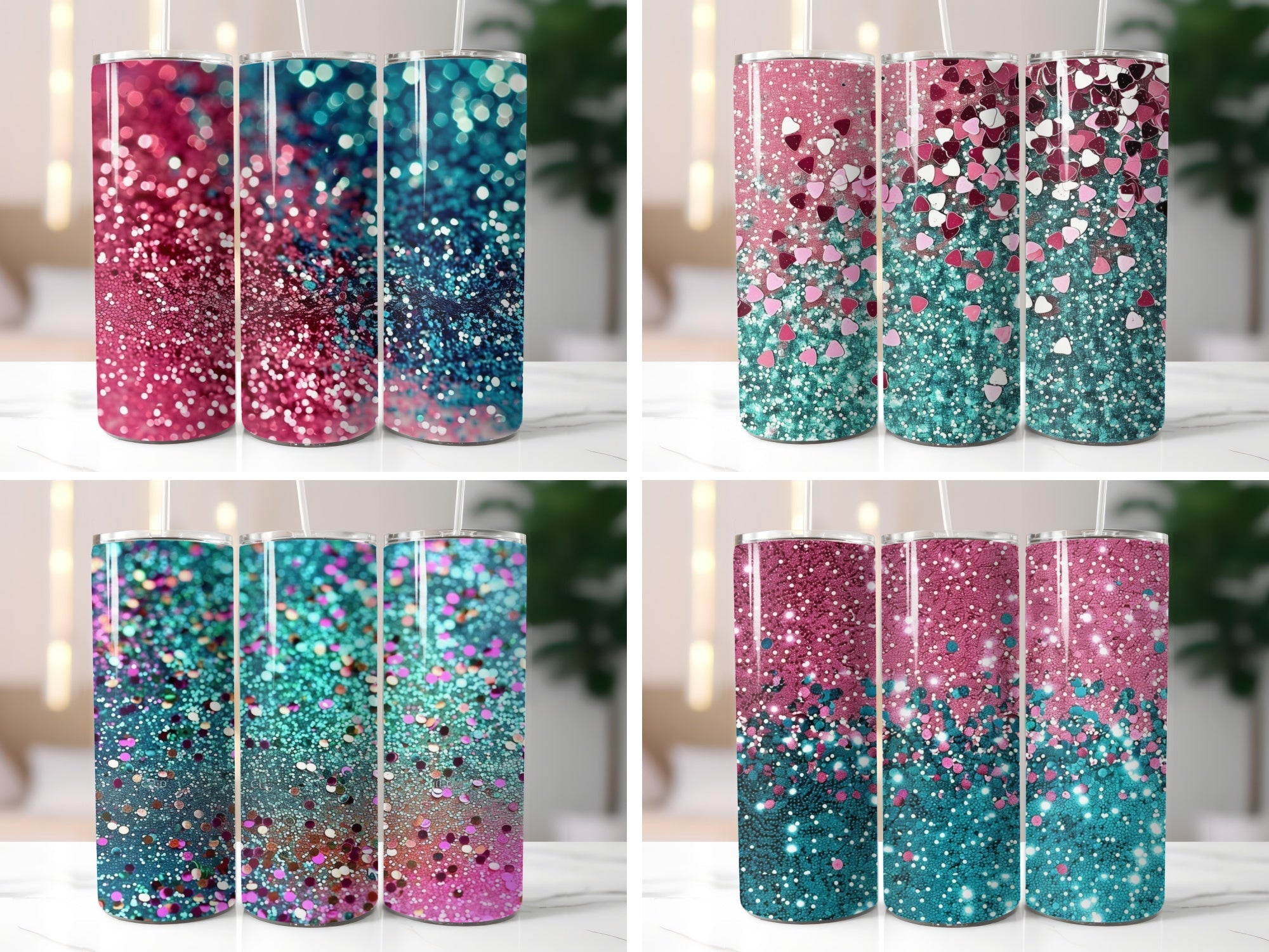 Neon Pink and Turquoise Glitter Tumbler - CraftNest - Digital Crafting and Art